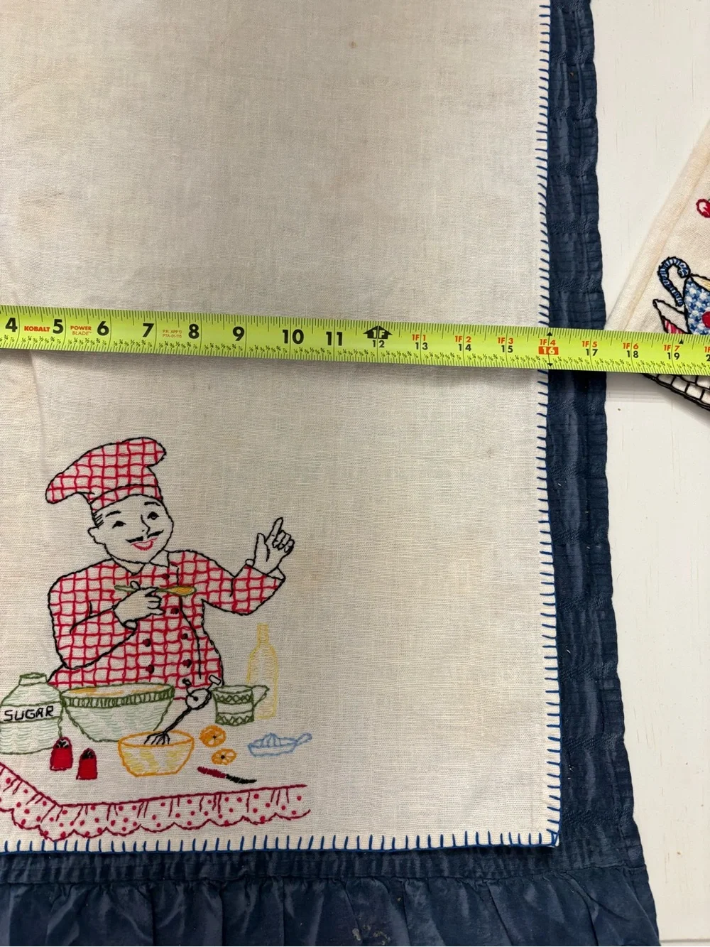 3 vintage hand Embroidered Cotton Kitchen Towels- Blue, red, green cream towels